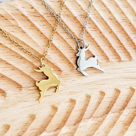 Reindeer Necklace (Silver or Gold), 1 Total, Metal Blank #182