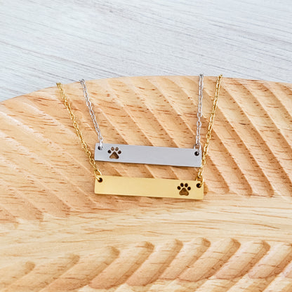 Paw Print Cutout Horizontal Bar Necklace (Silver or Gold), 1 Total, Metal Blank #179