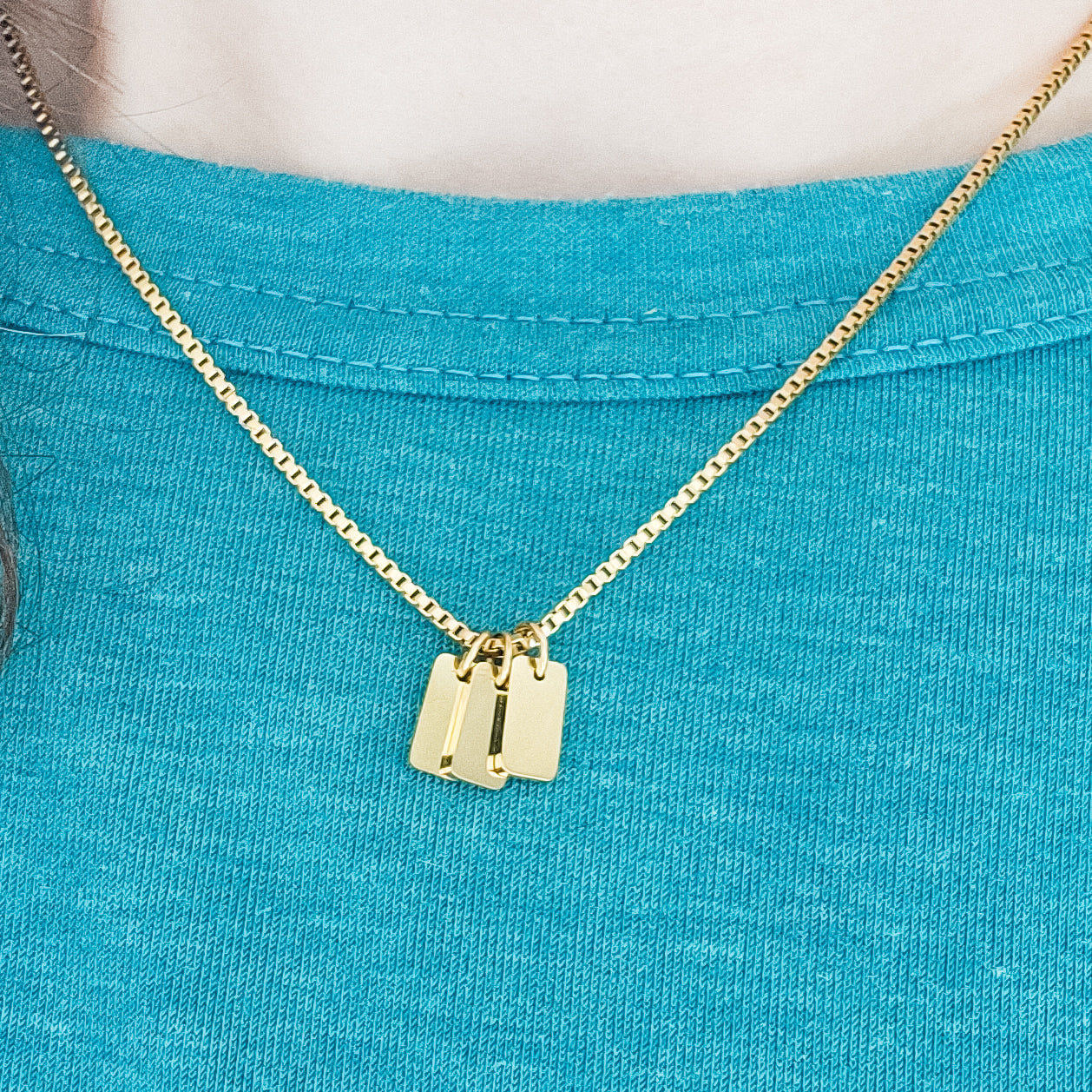 Mini Tag Trio Necklace (Silver or Gold) and Optional Extra Tags, Metal Blank #184