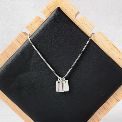 Mini Tag Trio Necklace (Silver or Gold) and Optional Extra Tags, Metal Blank #184