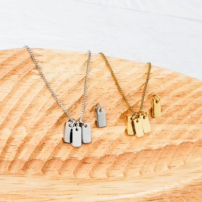 Mini Tag Trio Necklace (Silver or Gold) and Optional Extra Tags, Metal Blank #184