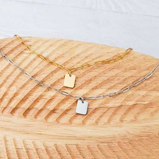 Petite Rectangle Paperclip Chain Anklet (Silver or Gold), 1 Total, Metal Blank #185