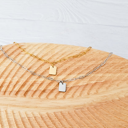 Petite Rectangle Paperclip Chain Anklet (Silver or Gold), 1 Total, Metal Blank #185