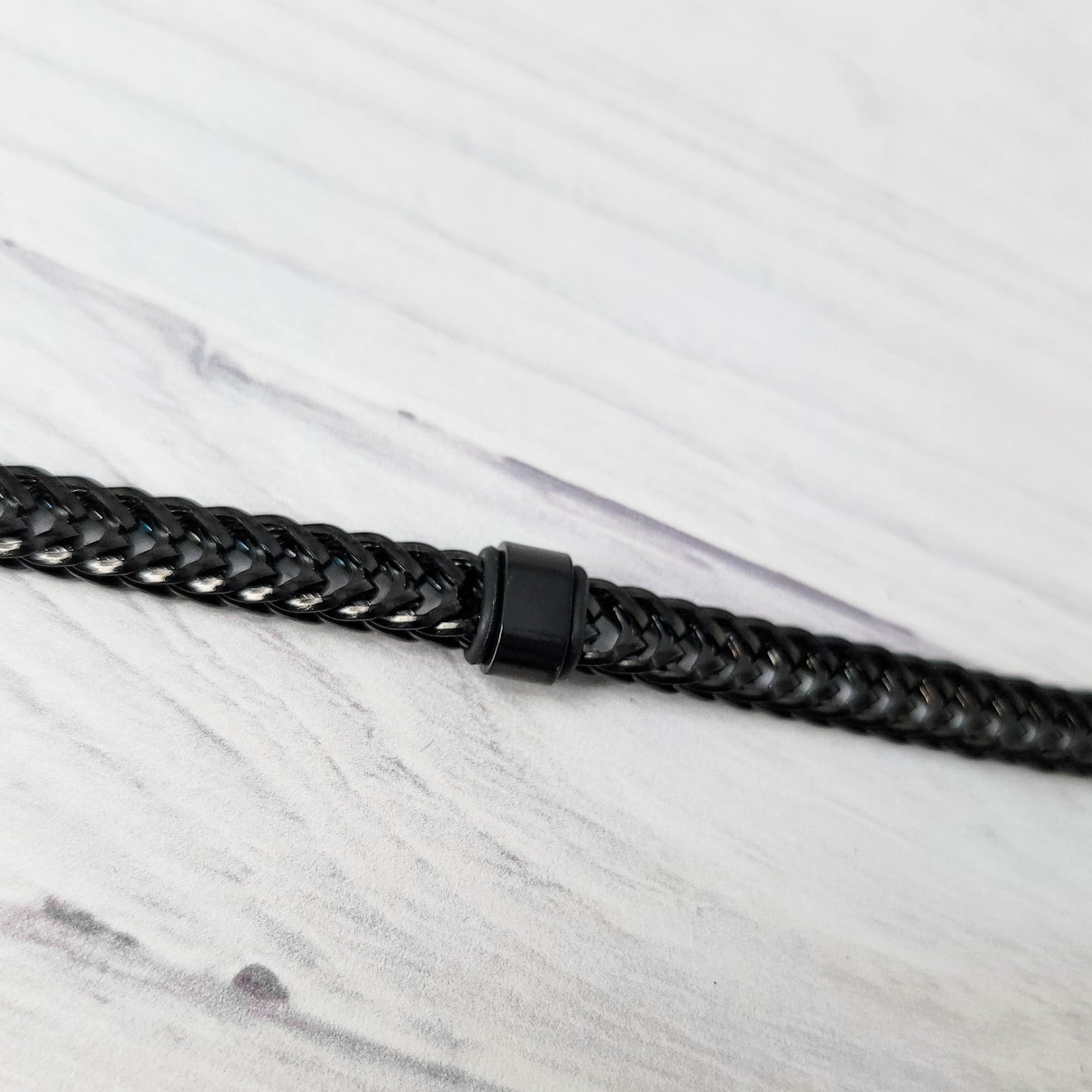 Black Braided Chain With Rectangle Charm Men's Bracelet, 1 Total, Metal Blank #186