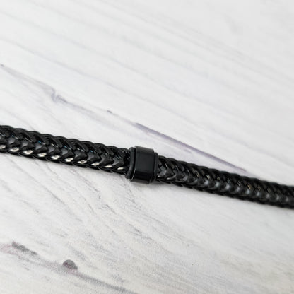 Black Braided Chain With Rectangle Charm Men's Bracelet, 1 Total, Metal Blank #186
