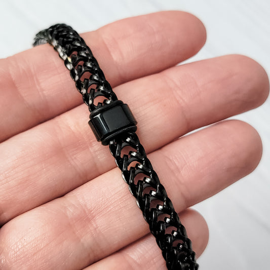 Black Braided Chain With Rectangle Charm Men's Bracelet, 1 Total, Metal Blank #186