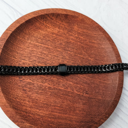 Black Braided Chain With Rectangle Charm Men's Bracelet, 1 Total, Metal Blank #186