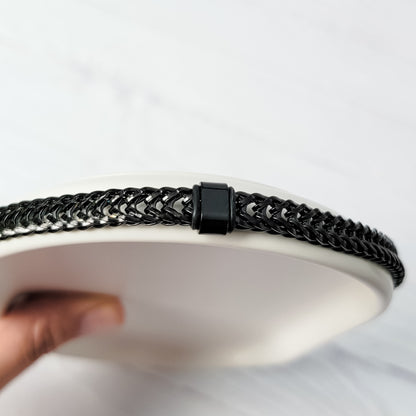 Black Braided Chain With Rectangle Charm Men's Bracelet, 1 Total, Metal Blank #186