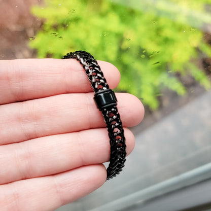 Black Braided Chain With Rectangle Charm Men's Bracelet, 1 Total, Metal Blank #186