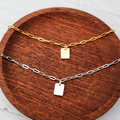 Petite Rectangle Paperclip Chain Anklet (Silver or Gold), 1 Total, Metal Blank #185