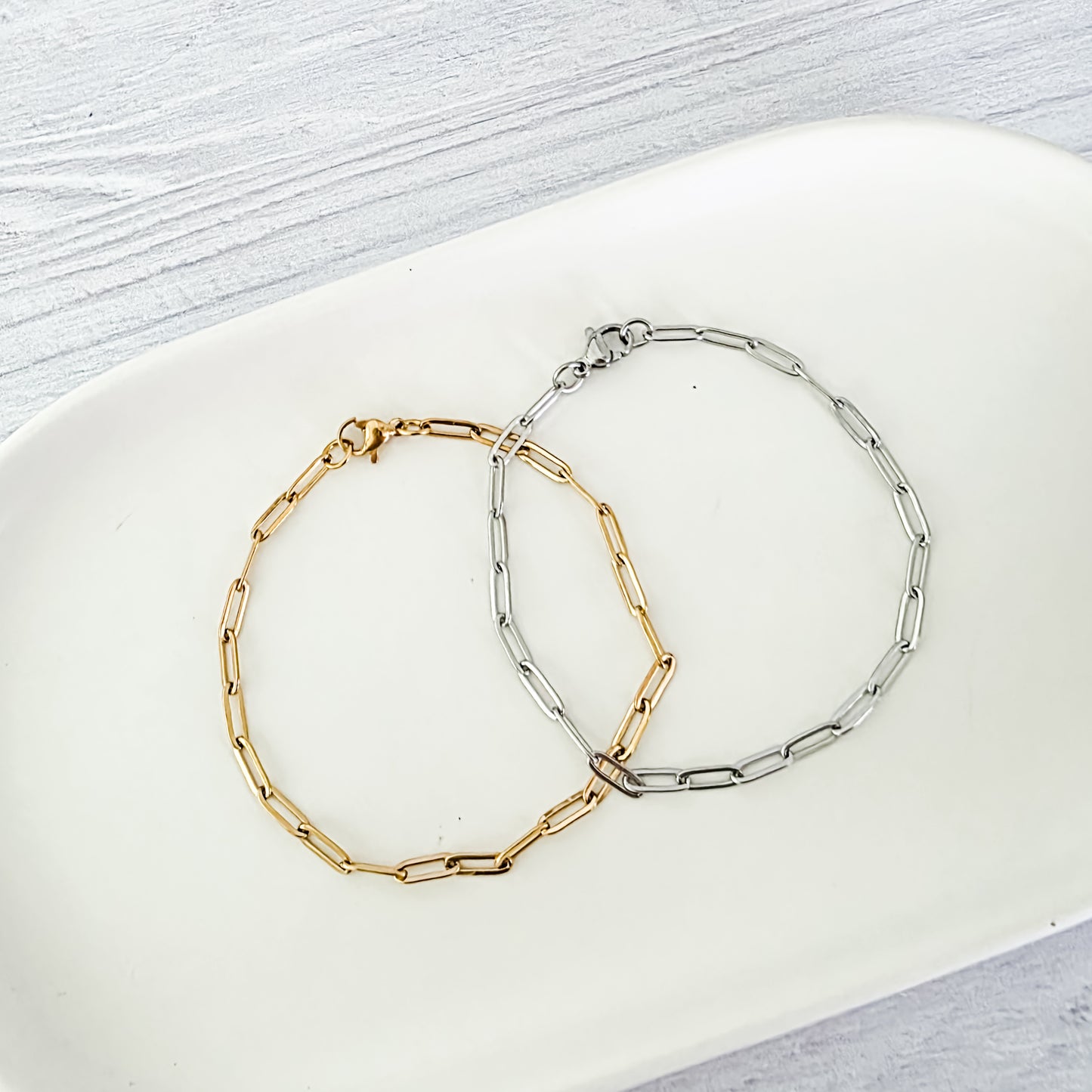 New Premium Full Bracelet Paperclip Chain Finding (Silver or Gold Stainless Steel), Pack of 5, Chain #15