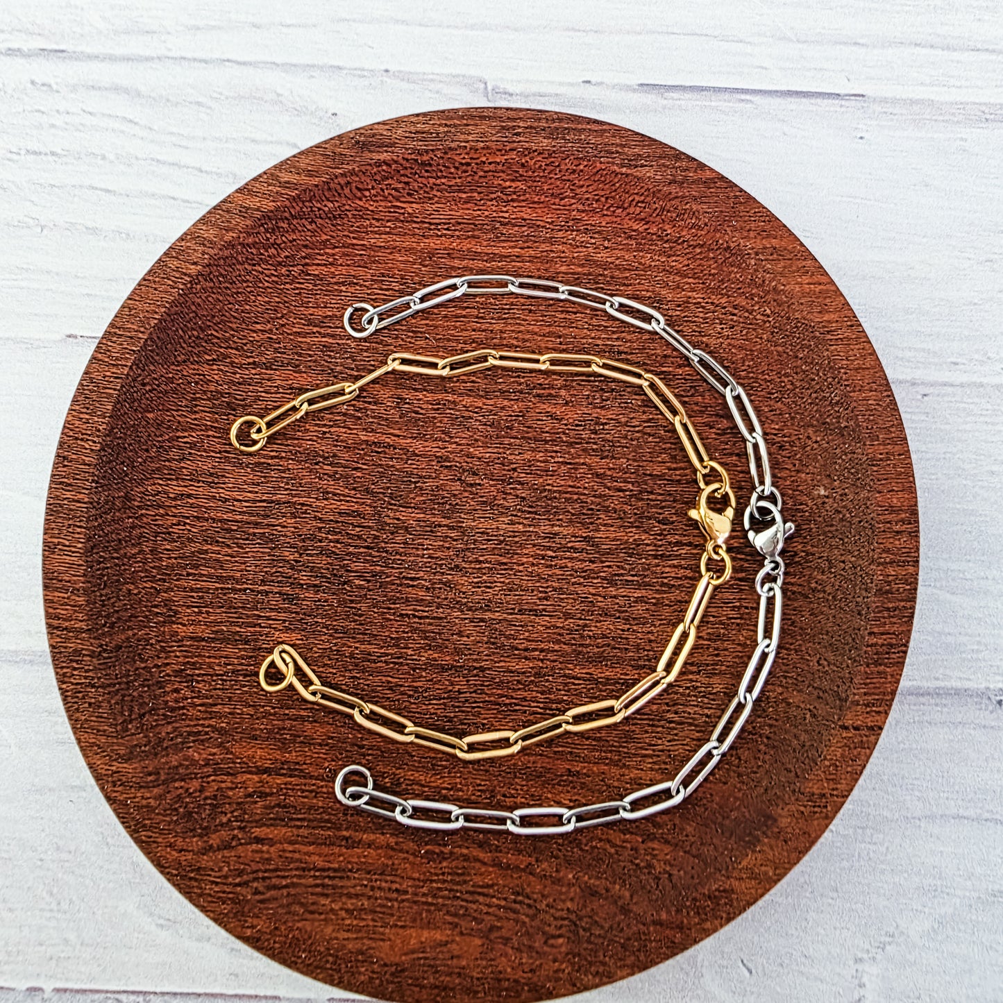 New Premium Split Bracelet Paperclip Chain Finding (Silver or Gold Stainless Steel), Pack of 5, Chain #16