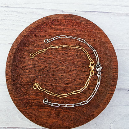 New Premium Split Bracelet Paperclip Chain Finding (Silver or Gold Stainless Steel), Pack of 5, Chain #16