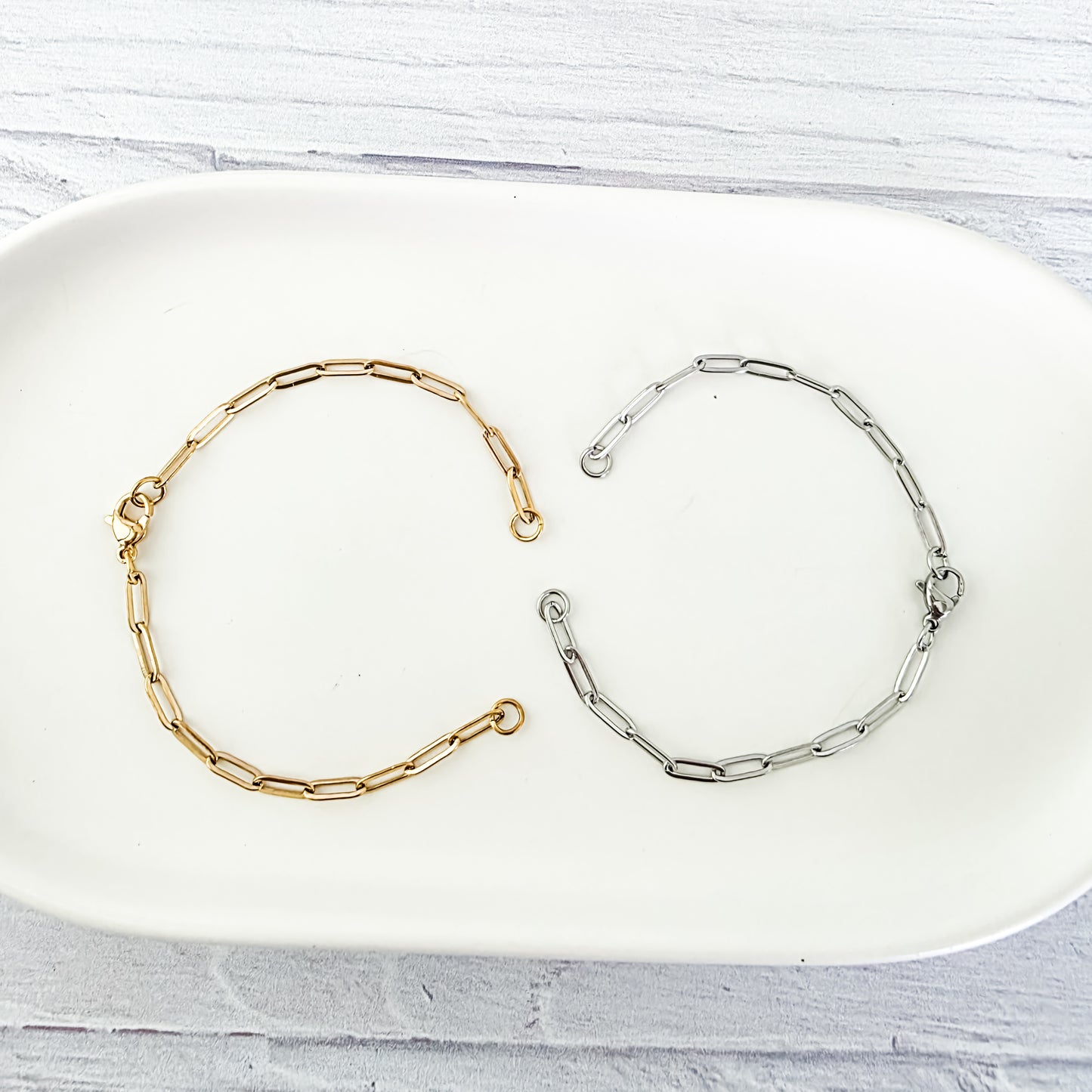 New Premium Split Bracelet Paperclip Chain Finding (Silver or Gold Stainless Steel), Pack of 5, Chain #16