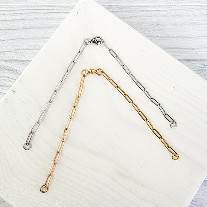 New Premium Split Bracelet Paperclip Chain Finding (Silver or Gold Stainless Steel), Pack of 5, Chain #16