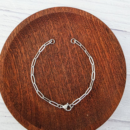 New Premium Split Bracelet Paperclip Chain Finding (Silver or Gold Stainless Steel), Pack of 5, Chain #16