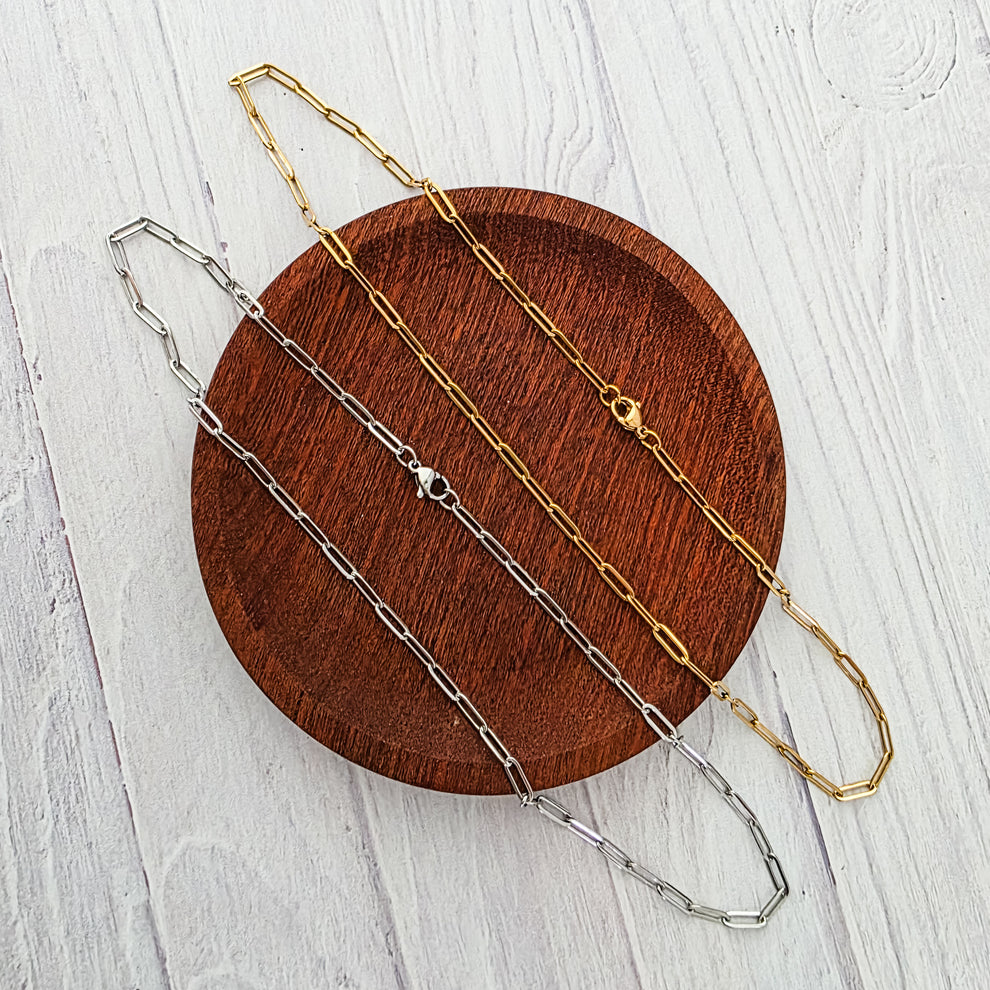 New Premium Full Necklace Paperclip Chain Finding (Silver or Gold Stai ...