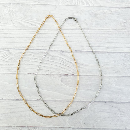New Premium Full Necklace Paperclip Chain Finding (Silver or Gold Stainless Steel), Pack of 5, Chain #19