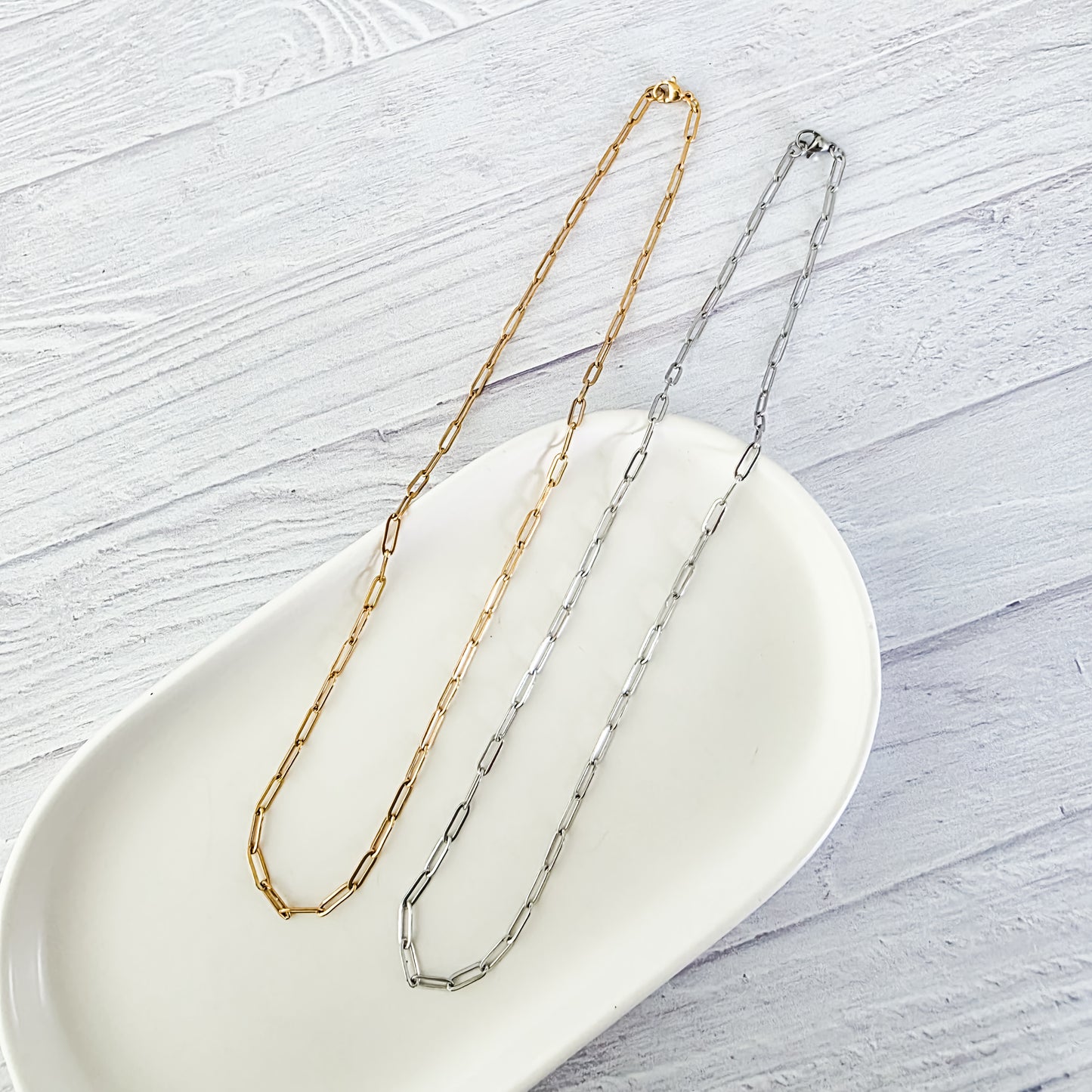 New Premium Full Necklace Paperclip Chain Finding (Silver or Gold Stainless Steel), Pack of 5, Chain #19