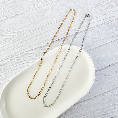 New Premium Full Necklace Paperclip Chain Finding (Silver or Gold Stainless Steel), Pack of 5, Chain #19