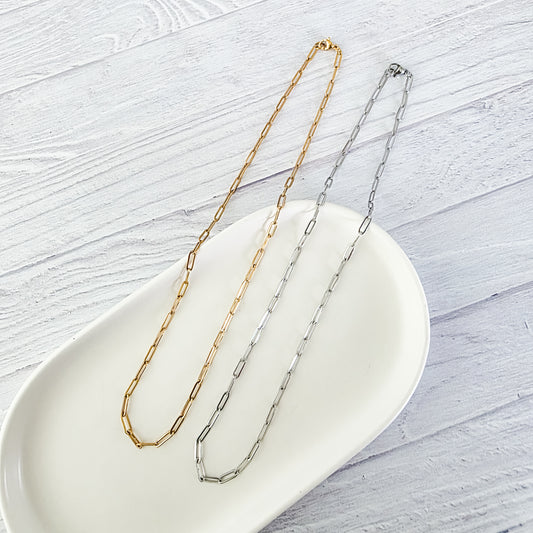 New Premium Full Necklace Paperclip Chain Finding (Silver or Gold Stainless Steel), Pack of 5, Chain #19