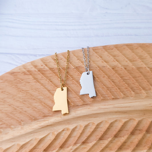 Mississippi Pendant Necklace (Silver or Gold), 1 Total, Metal Blank #192