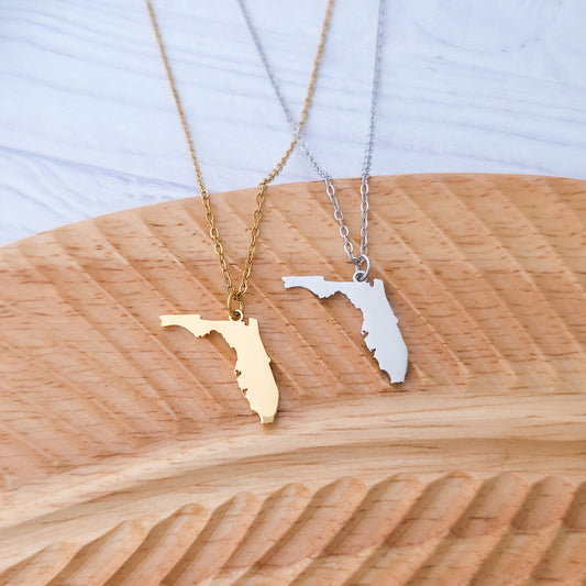 Florida Pendant Necklace (Silver or Gold), 1 Total, Metal Blank #190