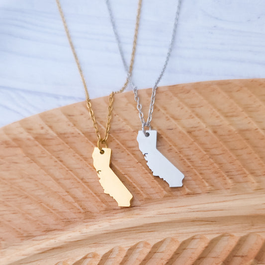 California Pendant Necklace (Silver or Gold), 1 Total, Metal Blank #189