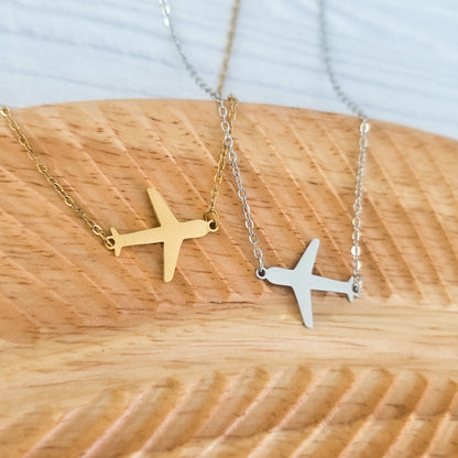 Airplane Pendant Necklace (Silver or Gold), 1 Total, Metal Blank #196