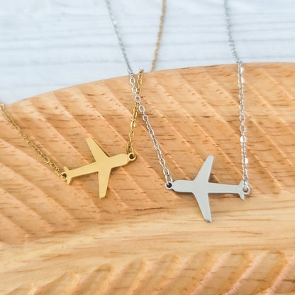 Airplane Pendant Necklace (Silver or Gold), 1 Total, Metal Blank #196