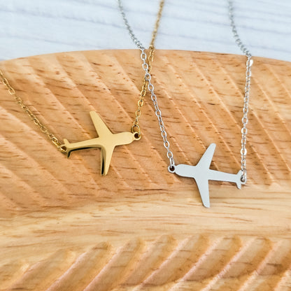 Airplane Pendant Necklace (Silver or Gold), 1 Total, Metal Blank #196