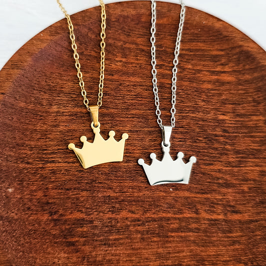 Crown Pendant Necklace (Silver or Gold), 1 Total, Metal Blank #195