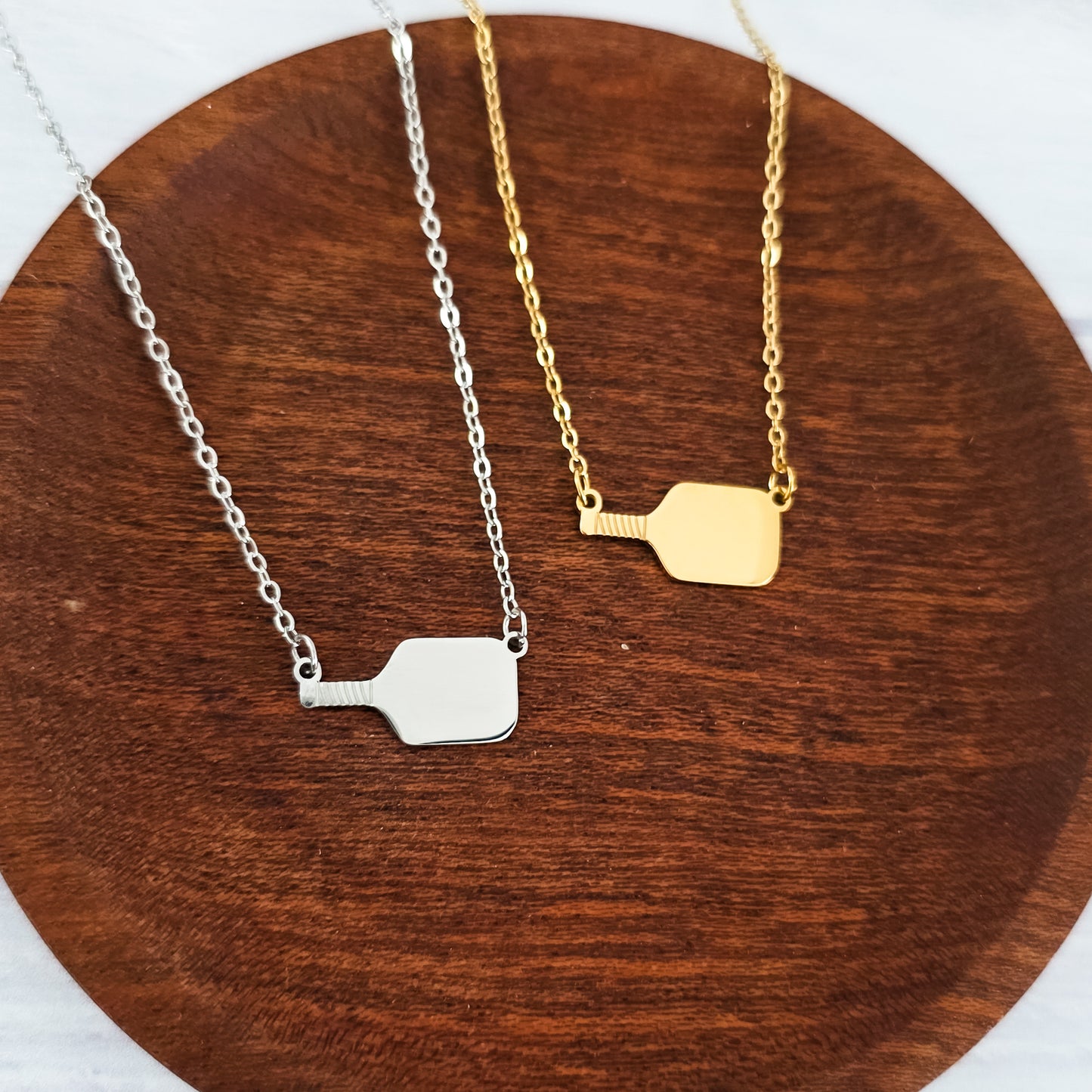 Pickleball Pendant Necklace (Silver or Gold), 1 Total, Metal Blank #193