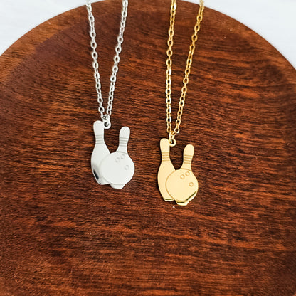 Bowling Pendant Necklace (Silver or Gold), 1 Total, Metal Blank #194