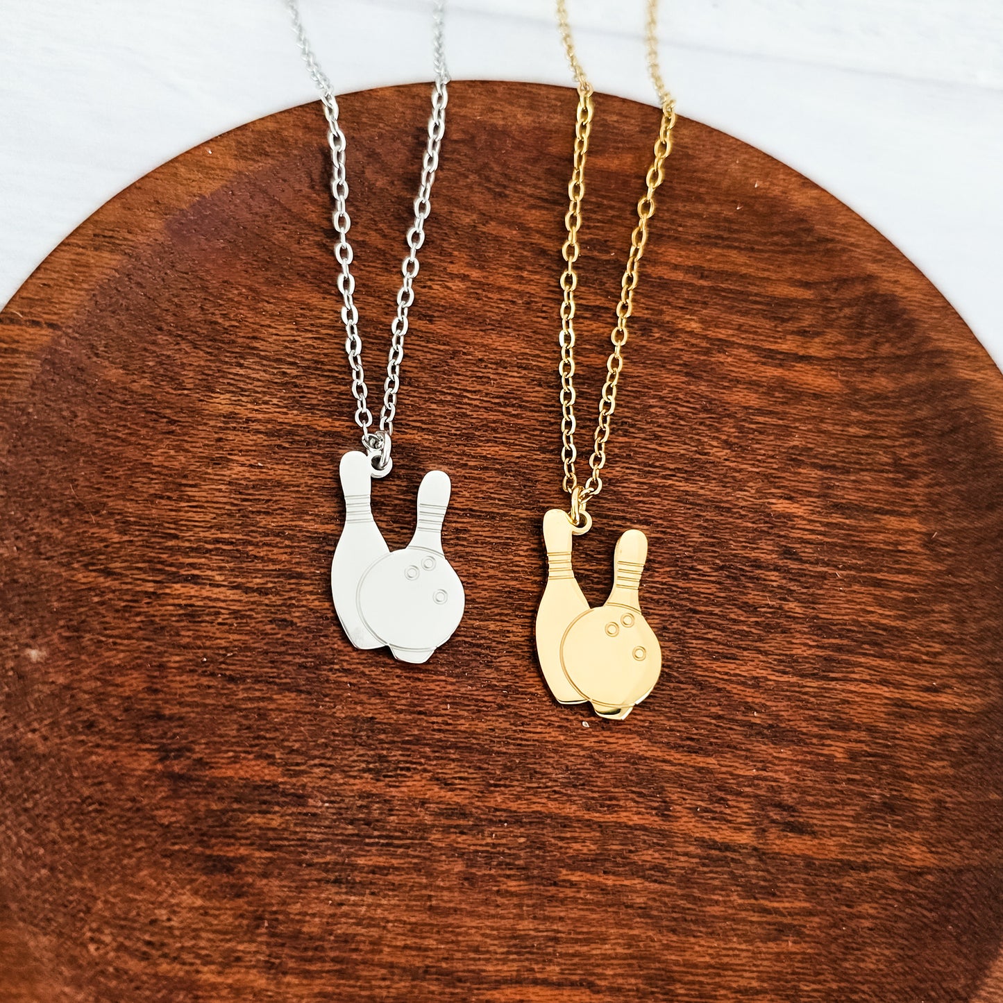 Bowling Pendant Necklace (Silver or Gold), 1 Total, Metal Blank #194
