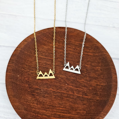 Mountains Pendant Necklace (Silver or Gold), 1 Total, Metal Blank #197