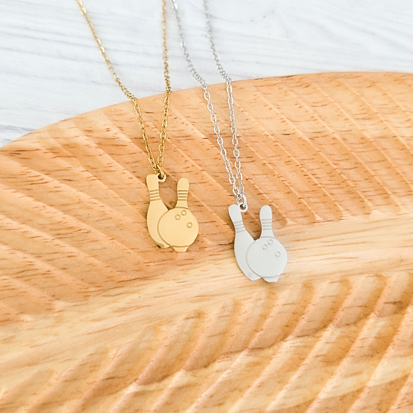 Bowling Pendant Necklace (Silver or Gold), 1 Total, Metal Blank #194