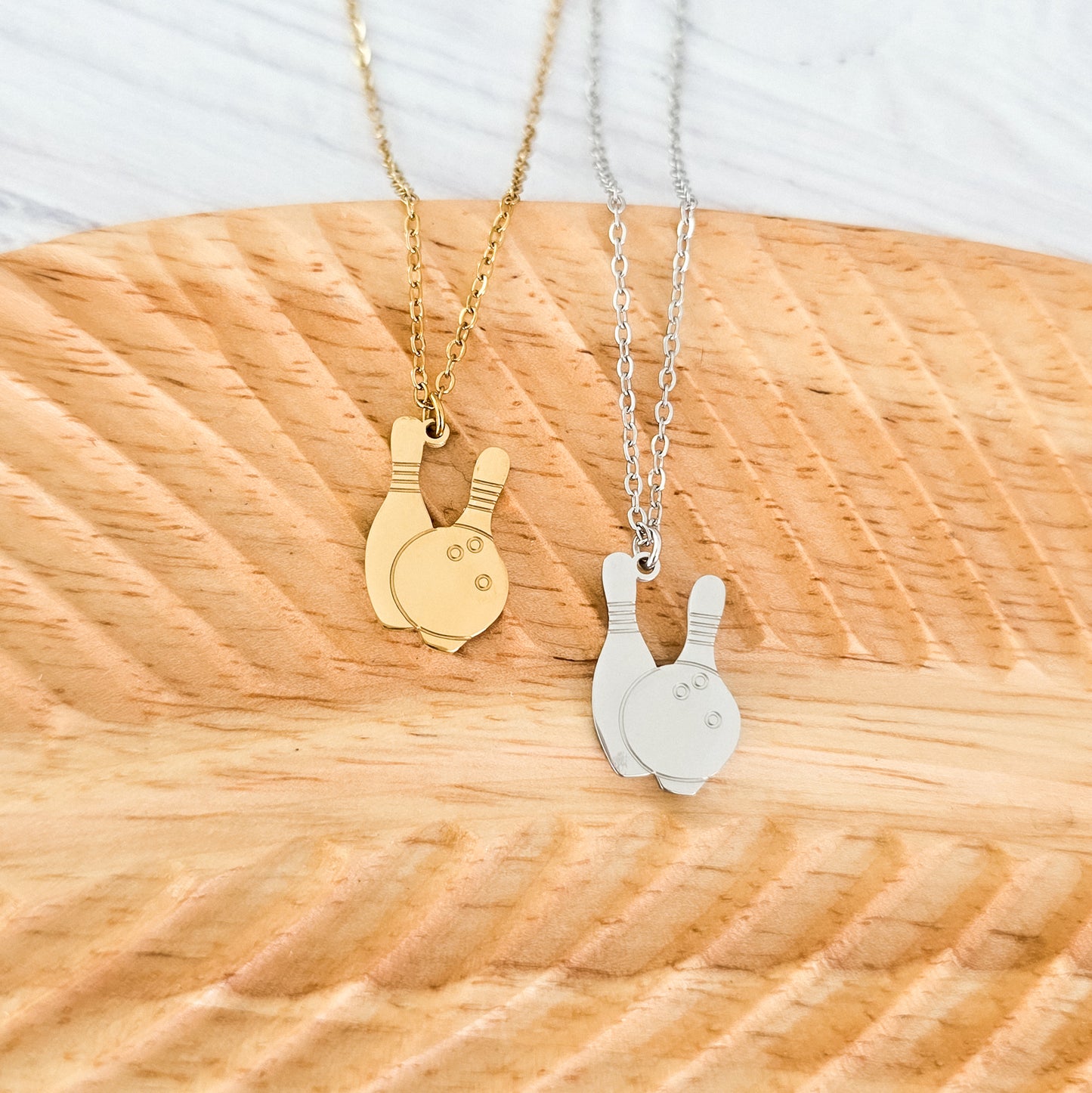 Bowling Pendant Necklace (Silver or Gold), 1 Total, Metal Blank #194