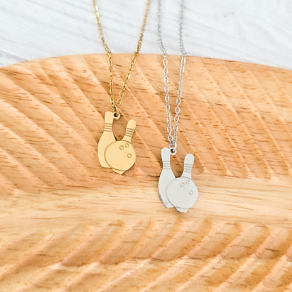 Bowling Pendant Necklace (Silver or Gold), 1 Total, Metal Blank #194