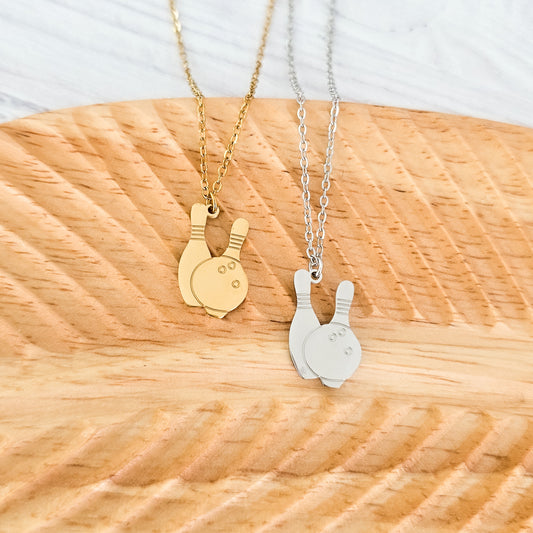Bowling Pendant Necklace (Silver or Gold), 1 Total, Metal Blank #194