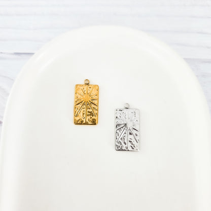 Medium Rectangle Sunburst Stainless Steel Charm (Silver or Gold), 10 Pieces, Charm #5