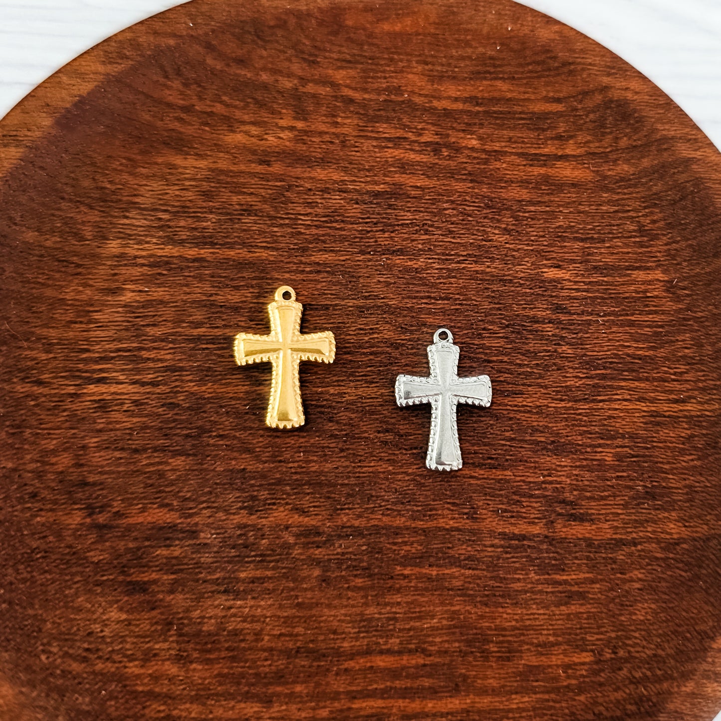 Small Cross Stainless Steel Charm (Silver or Gold), 10 Pieces, Charm #4