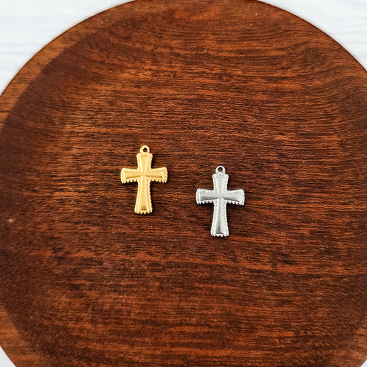 Small Cross Stainless Steel Charm (Silver or Gold), 10 Pieces, Charm #4
