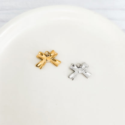 Small Classic Bow Stainless Steel Charm (Silver or Gold), 10 Pieces, Bow #59