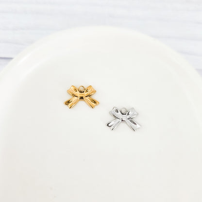 Small Classic Bow Stainless Steel Charm (Silver or Gold), 10 Pieces, Bow #59