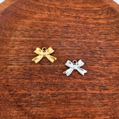 Small Classic Bow Stainless Steel Charm (Silver or Gold), 10 Pieces, Bow #59