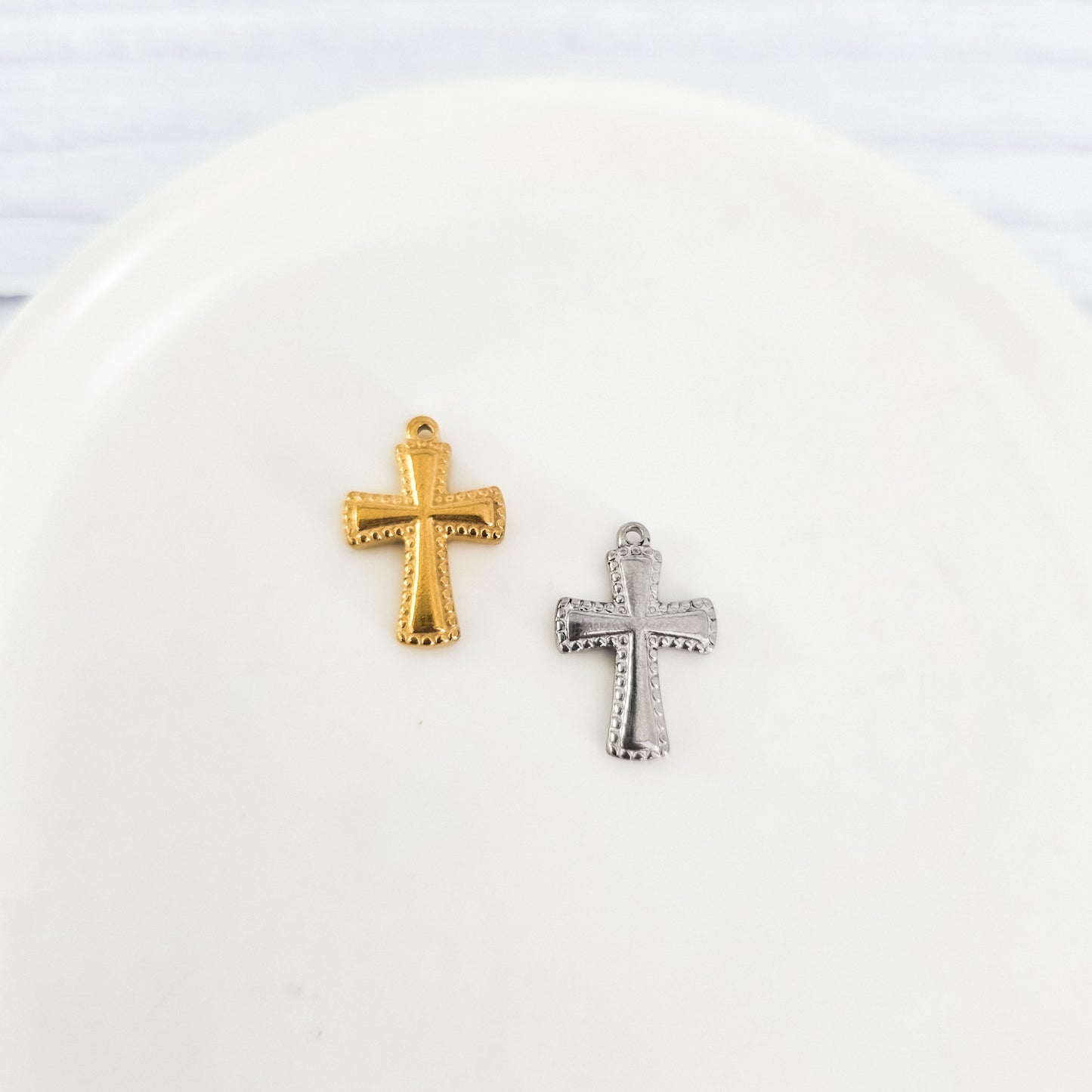 Small Cross Stainless Steel Charm (Silver or Gold), 10 Pieces, Charm #4