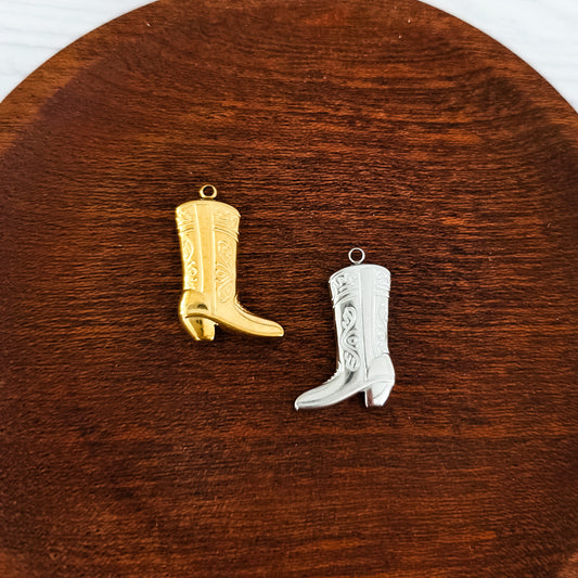 Medium Cowboy Boot Stainless Steel Pendant (Silver or Gold), 10 Pieces, Charm #3