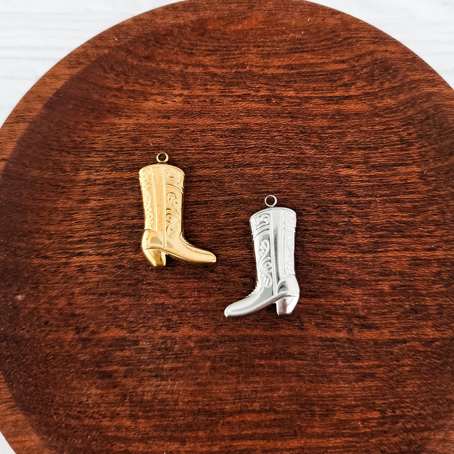 Medium Cowboy Boot Stainless Steel Pendant (Silver or Gold), 10 Pieces, Charm #3