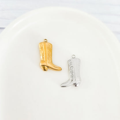 Medium Cowboy Boot Stainless Steel Pendant (Silver or Gold), 10 Pieces, Charm #3